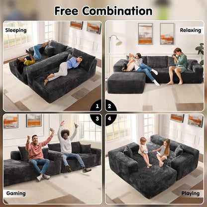 Modern L-Shape Sectional Sofa with Deep Seating and Chaise for Living Room and Bedroom