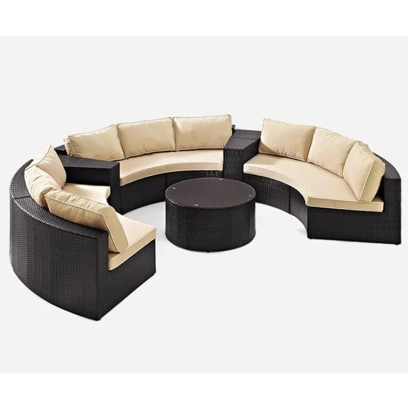 Outdoor sofa combination garden terrace leisure rattan circular courtyard outdoor open-air rattan chair sun room rattan sofa