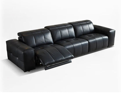 Italian minimalist pixel double electric sofa first layer cowhide straight row black zero retractable against the wall