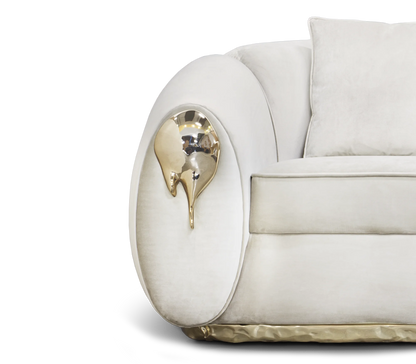 High End Home Furniture Customized Italian Design Luxury Curved Couch Living Room Sofa Set Modern Brass Base Nubuck Fabric Sofa