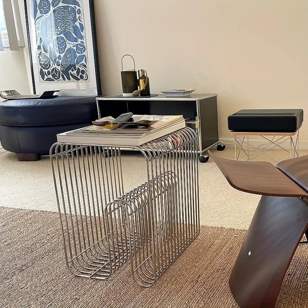 Modern Scandinavian Metal Coffee Table - Sleek Minimalist Living Room Furniture with Magazine & Book Storage Side Table