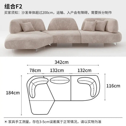 Luxury modern curved combination sofa, cream teddy velvet fabric, cloud shape