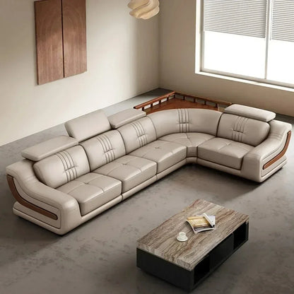 MANBAS Premium Italian Genuine Leather Sofa Sets Big Sectional Couch Living Room Sofas With Adjustable Headrests Home Furniture
