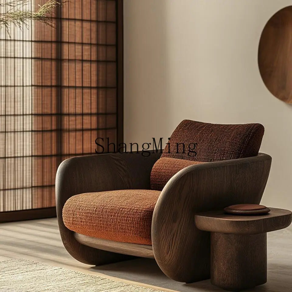 HJ Modern Light Luxury Lazy Solid Wood Single Sofa Chair Soft Decoration Living Room Leisure Armrest Balcony Deckchair
