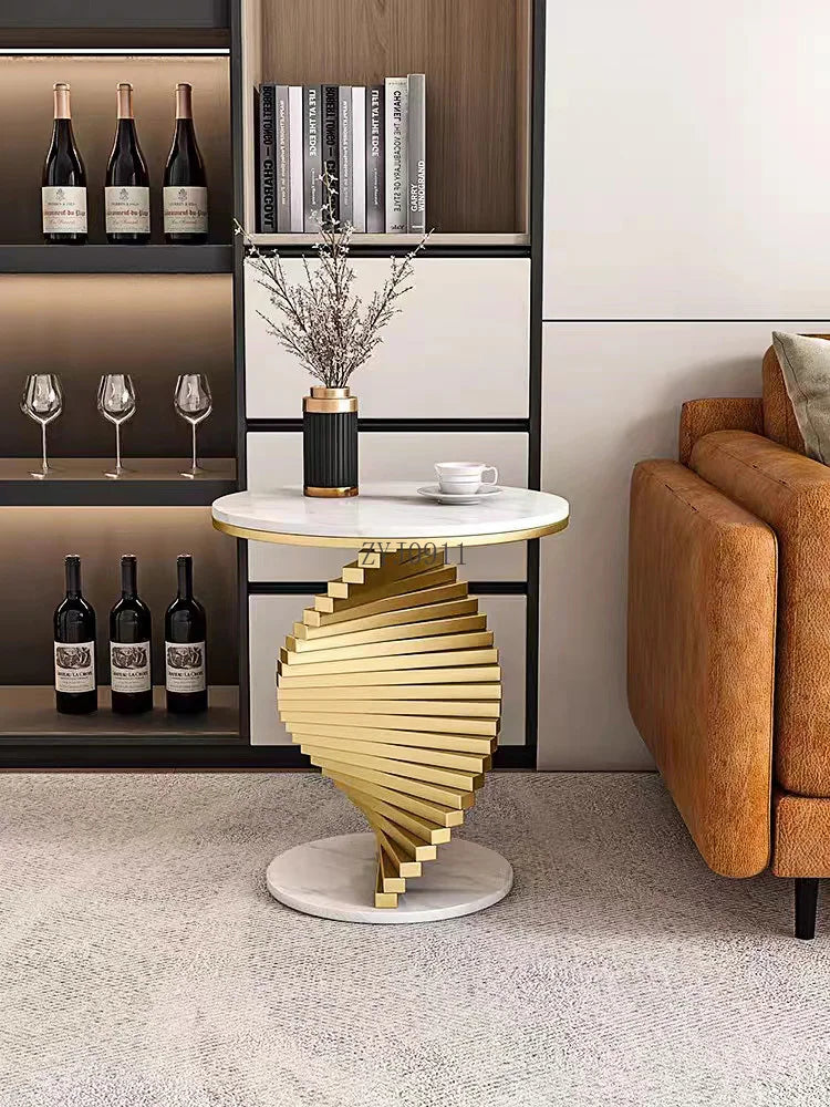 Living room modern luxury coffee corner table latest round top gold metal base side table