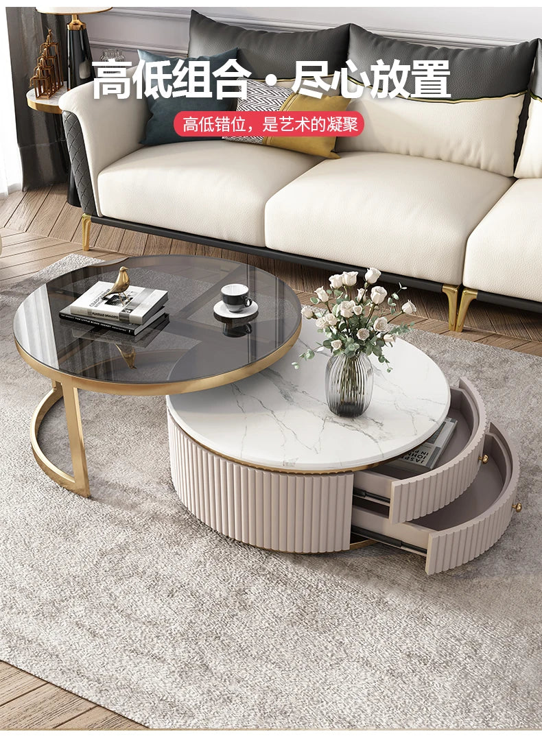 LXLight luxury rock slab coffee table Nordic simple modern round telescopic size coffee table