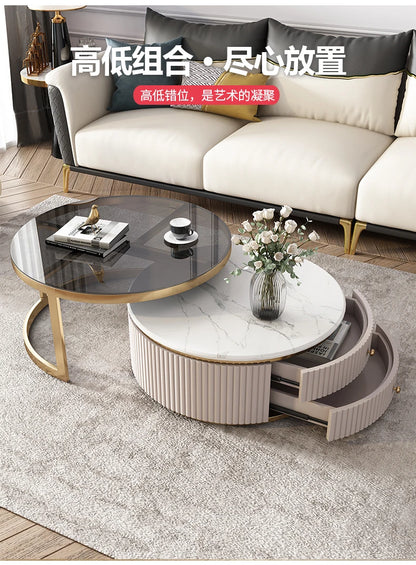 LXLight luxury rock slab coffee table Nordic simple modern round telescopic size coffee table