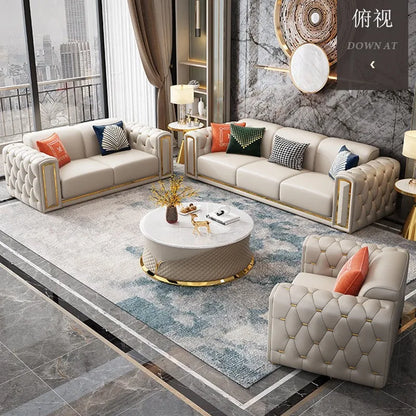Living room Italian light luxury sofa post-modern first-layer cowhide buckle luxury leather sofa combination