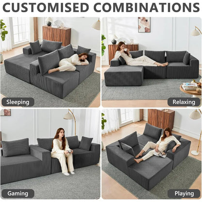 109" Cloud Sectional Couch, Boneless Couches for Living Room, Modular Sectional Sofa with Deep Seat, L-Shape Couch with Chaise
