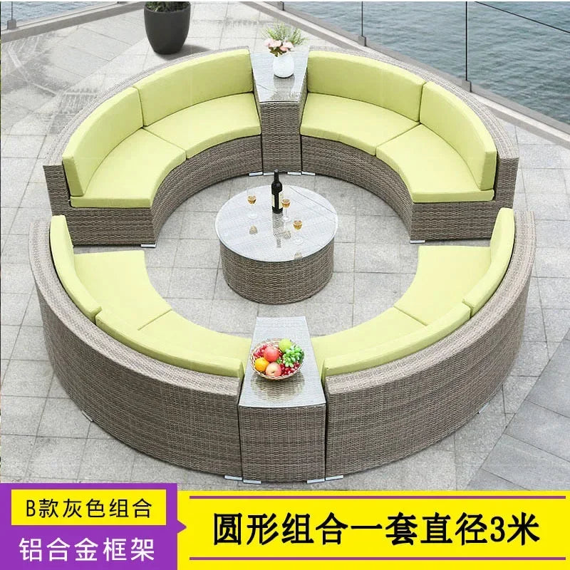 Outdoor rattan round sofa villa terrace courtyard rattan art hotel leisure area reception rattan sofa waterproof combination
