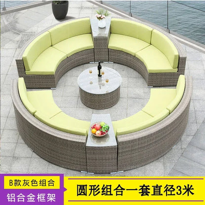 Outdoor rattan round sofa villa terrace courtyard rattan art hotel leisure area reception rattan sofa waterproof combination