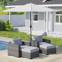 5 Piece Patio Furniture Set with Cushions, Outdoor Rattan Sectional Sofa Conversation Set with Washable Covers, Garden & Poolsid