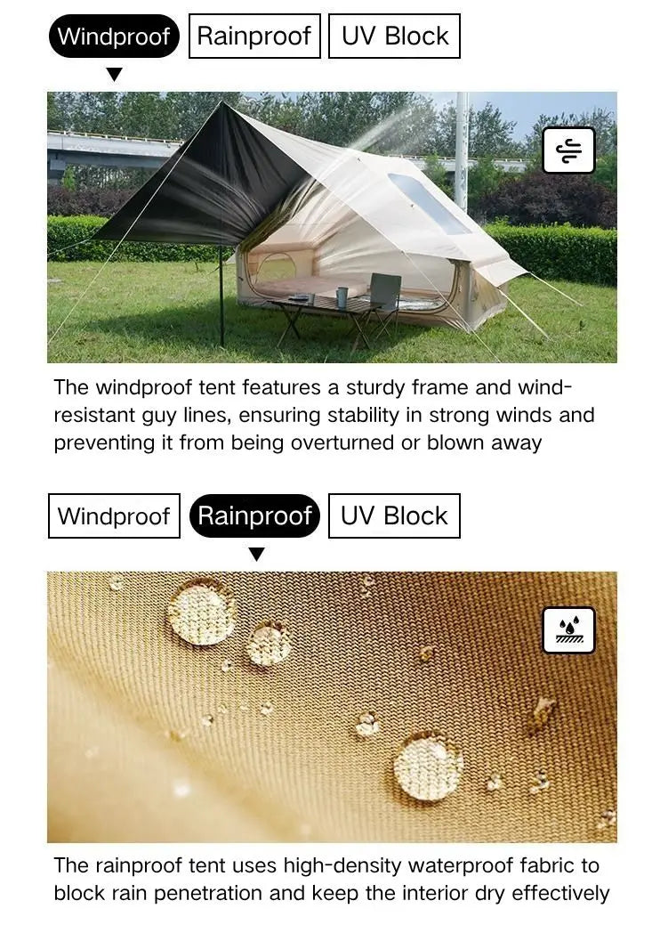 6.3+6 Square Meters Camping Tent with Canopy Electric Air Tent Camping Equipment Inflatable Tent Sun Protection Seaside Beach