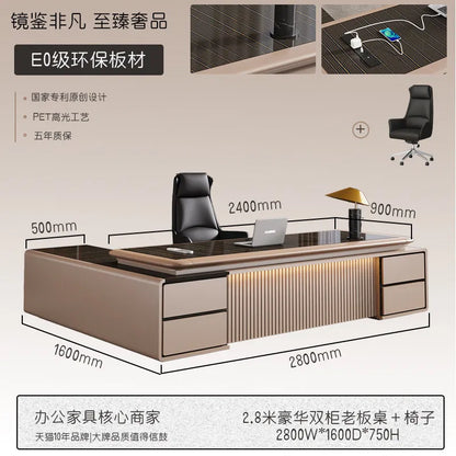 luxury Computer Office Desk Standing L Shaped Writing Boss Table Lift Up Table Gaming Sedentary Filing Cabinet Boss Furniture