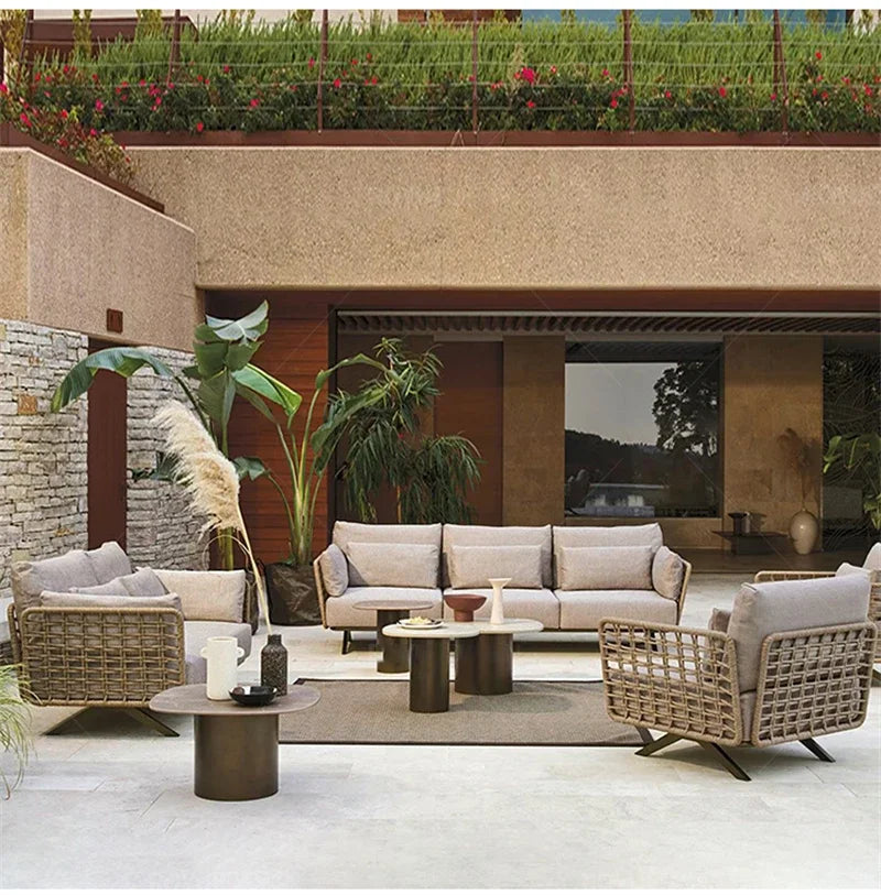 Nordic Designer Outdoor Garden Sofas Villa Leisure Area Lazy Sofa Home Balcony Sofa Chair Combination Luxury Outdoor Furniture L