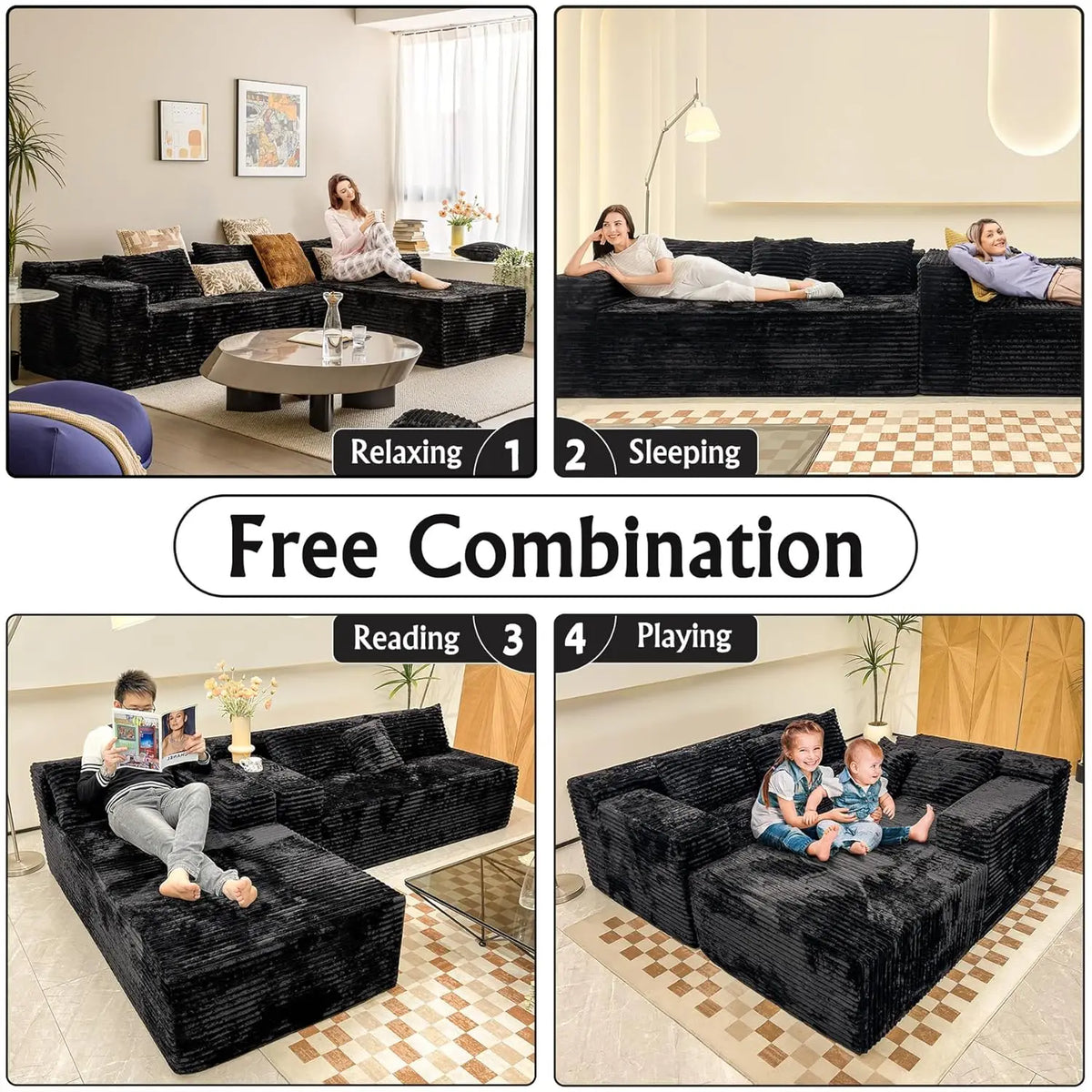 Black sectional couches for Living Room Corduroy Couch，104