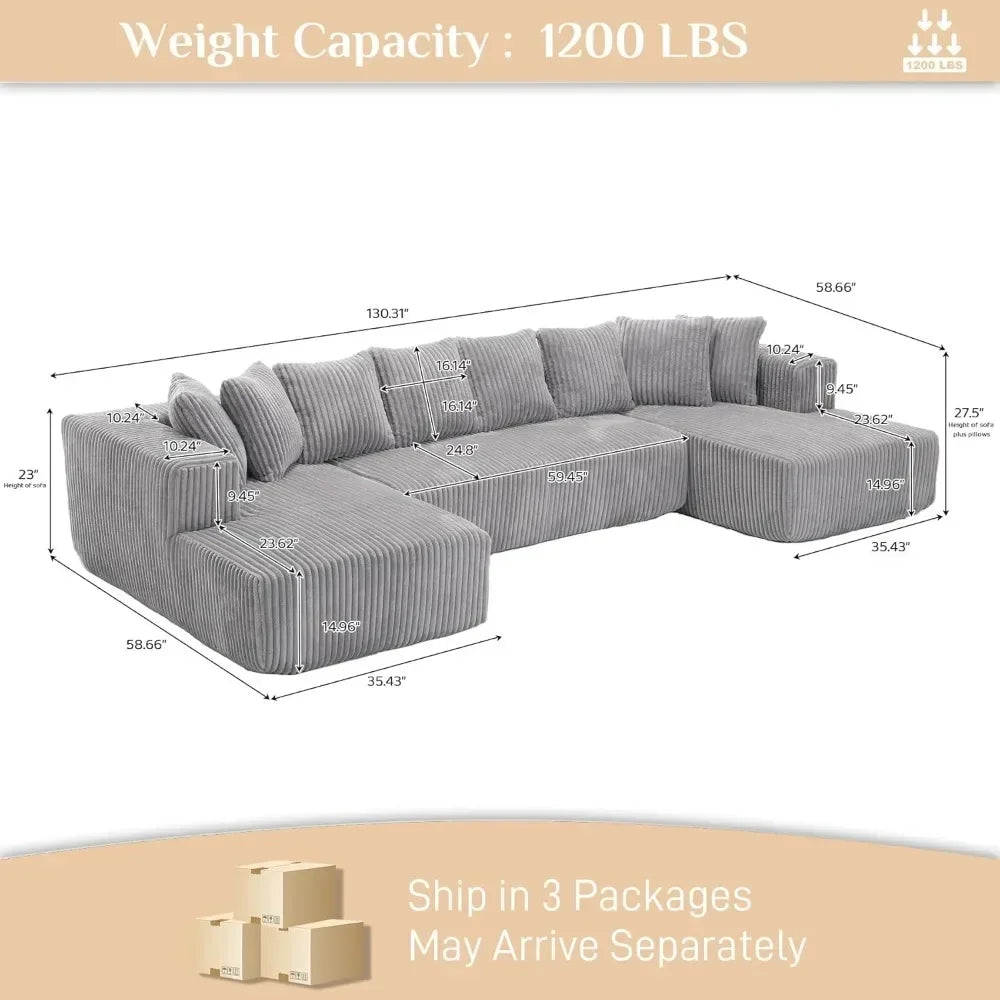 Modular Sectional Sofa In Corduroy With Memory Foam For Living Room, Modern Deep Seating Living Room Sofas Modern Apartment