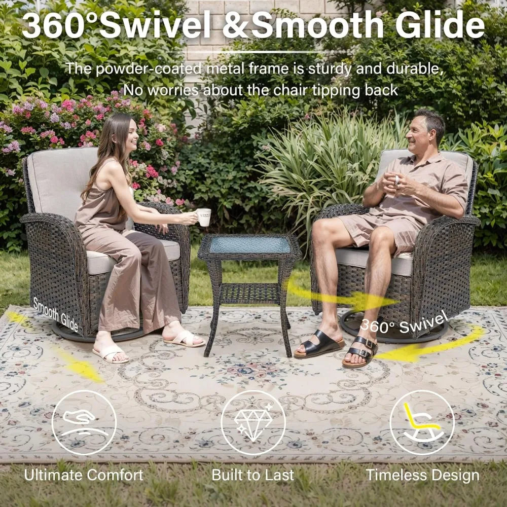 Hot Sale.Brown,6 Pieces Wicker Patio Conversation Sets with Outdoor Swivel Rocker Chairs and Loveseat Glider Chair-NEW