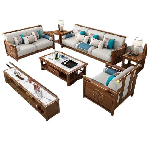 New Chinese-style solid wood sofa combination modern simple Zen Chinese style living room concubine corner wooden light luxury