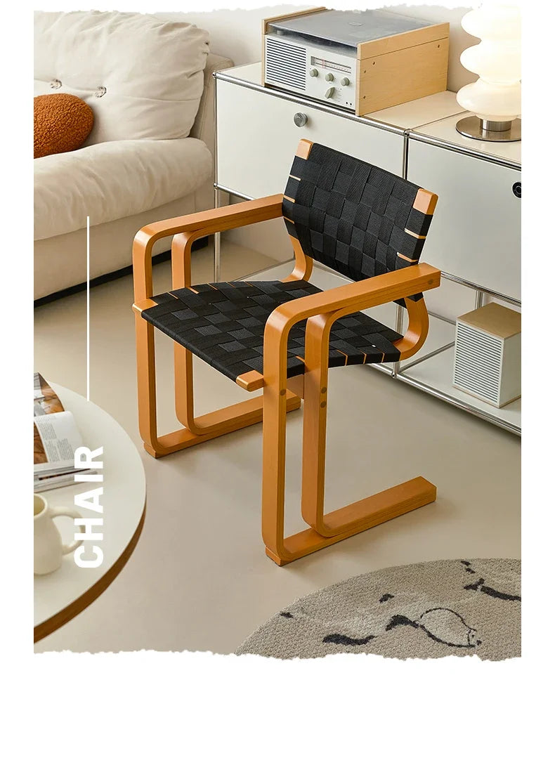 xArmrest Dining Chair Mid-Ancient Woven Chair Retro Desk Office Computer Chair