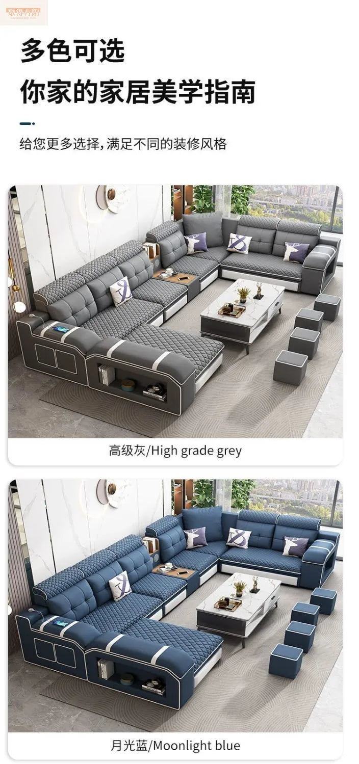 Modern leave-in multi-functional sofa, simple size, detachable and washable fabric sofa combination U-shaped sofa living room