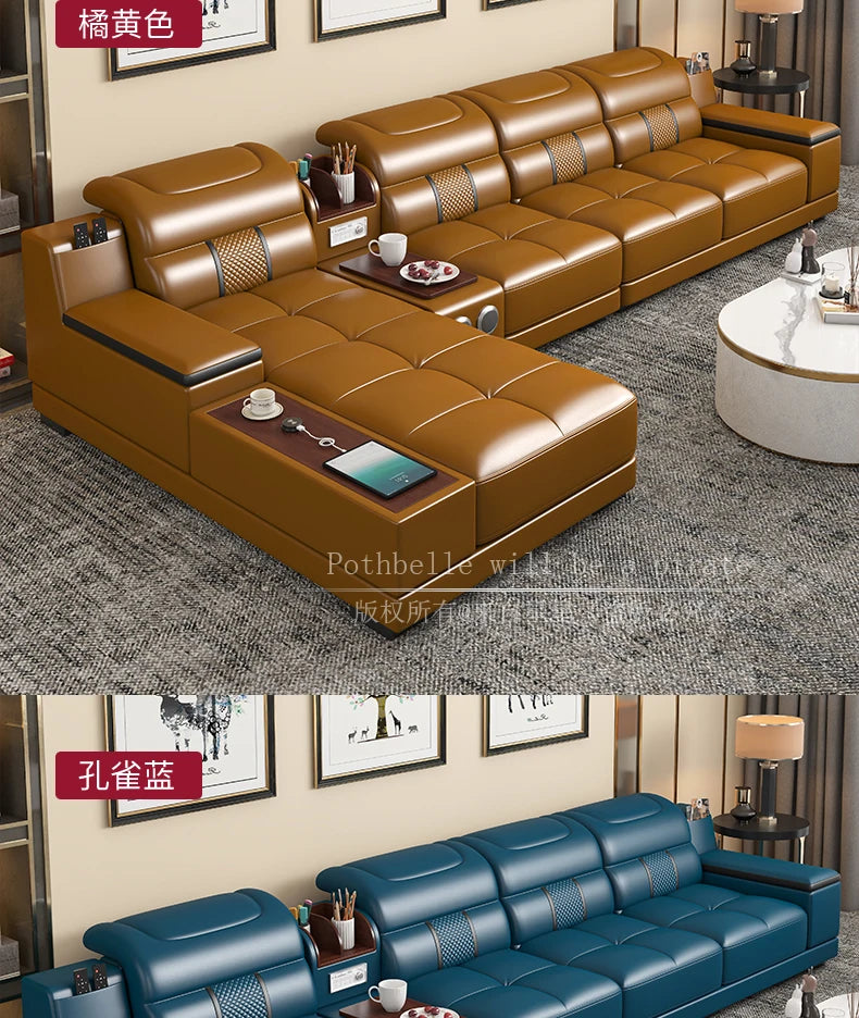 Leather Sofa Modern Simple Living Room Small Apartment Latex Storage Top Layer Leather Sofa