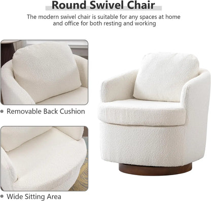 Hot Sales Hot Sales Modern Oversized Swivel Chair Boucle Sherpa Upholstered Barrel Armchair Wood Base White Accent Chair For Liv