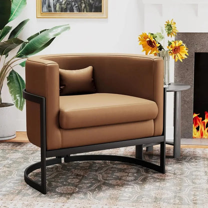 Velvet Upholstered Modern Barrel Chair with Gold Legs, Accent Armchair for Bedroom or Living Room, Side Sofa Chair