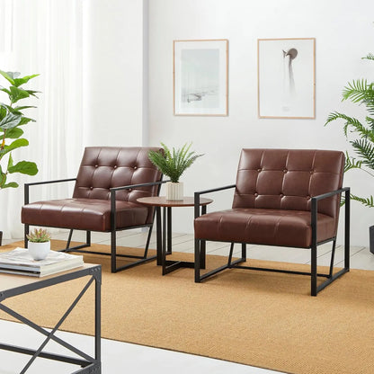 Mid Century Modern Accent Chair, Modern Living Room Chairs with Durable Metal Frame,PU Leather Cushioned, Reading, Customized