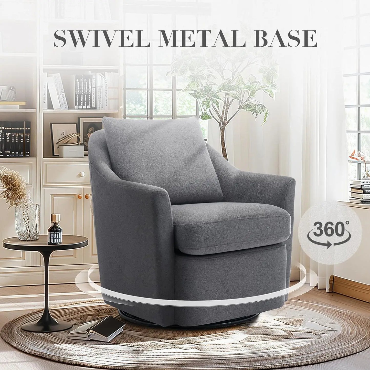 Swivel Accent Chair, Living Room Chair Upholstered 360° Swivel Chair Modern Reading Armchair for Bedroom/Office/Nursery,