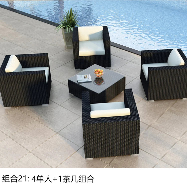 Terrace Modern Garden Sofas Outdoor Combination Courtyard Nordic Garden Sofas Waterproof Pe Rattan Furniture Sofá Jardín MHHYSF