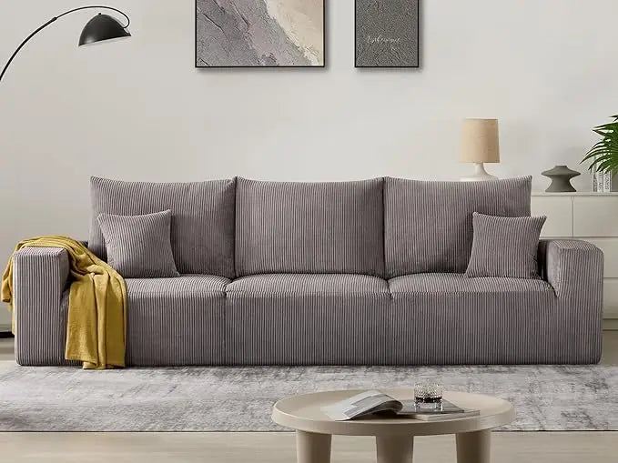 modern 3-seater gray sleeper sofa for living room, 113" modular corduroy couch, no assembly needed