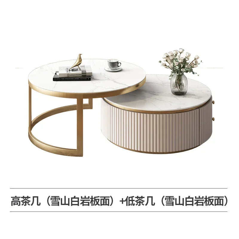LXLight luxury rock slab coffee table Nordic simple modern round telescopic size coffee table