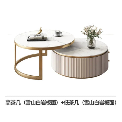 LXLight luxury rock slab coffee table Nordic simple modern round telescopic size coffee table