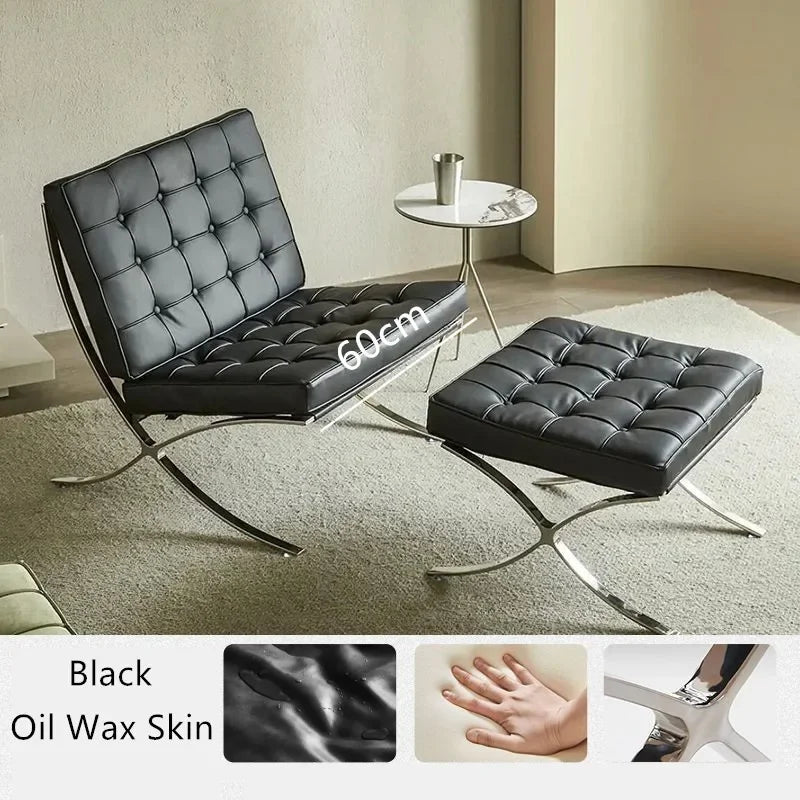 Vintage Barcelona Leather Armchair for Cozy Living Room or Bedroom Lounge Elegant Barcelona Single Sofa Chair with Oil Wax Skin