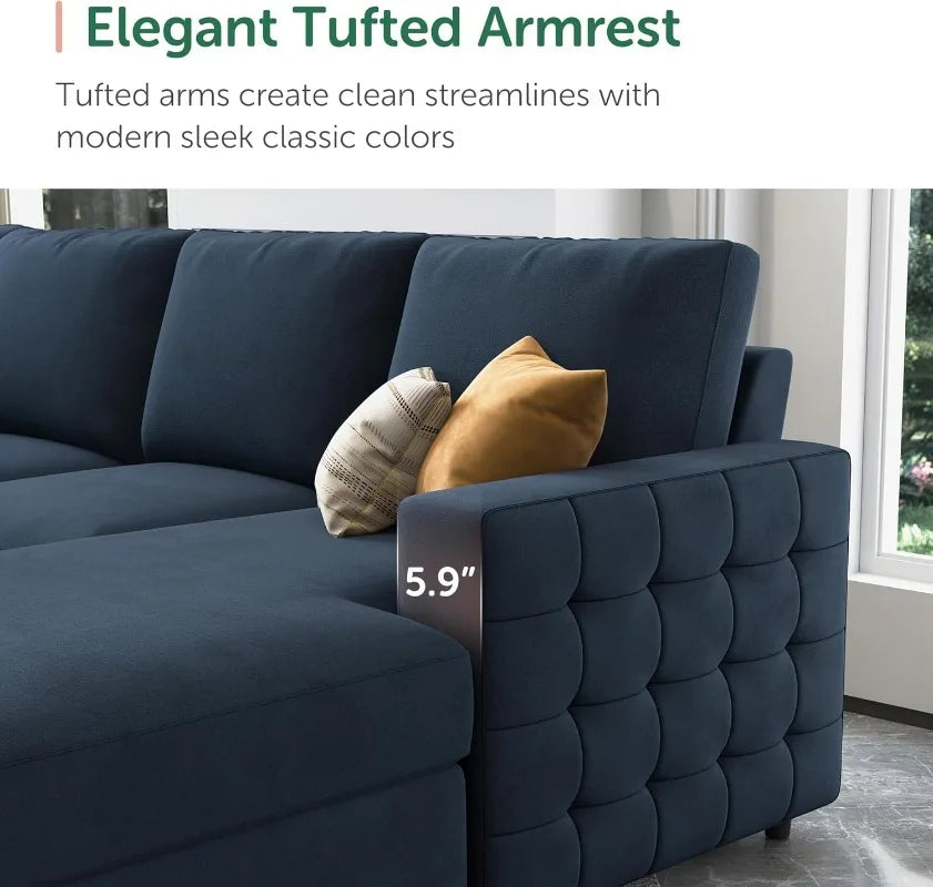 6-Seater Velvet Sleeper Sofa, U-Shaped Sectional with Storage for Living Room