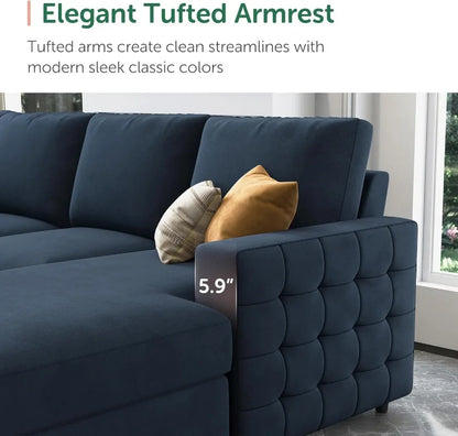 6-Seater Velvet Sleeper Sofa, U-Shaped Sectional with Storage for Living Room