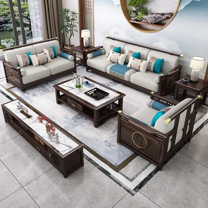 New Chinese-style solid wood sofa combination modern simple Zen Chinese style living room concubine corner wooden light luxury