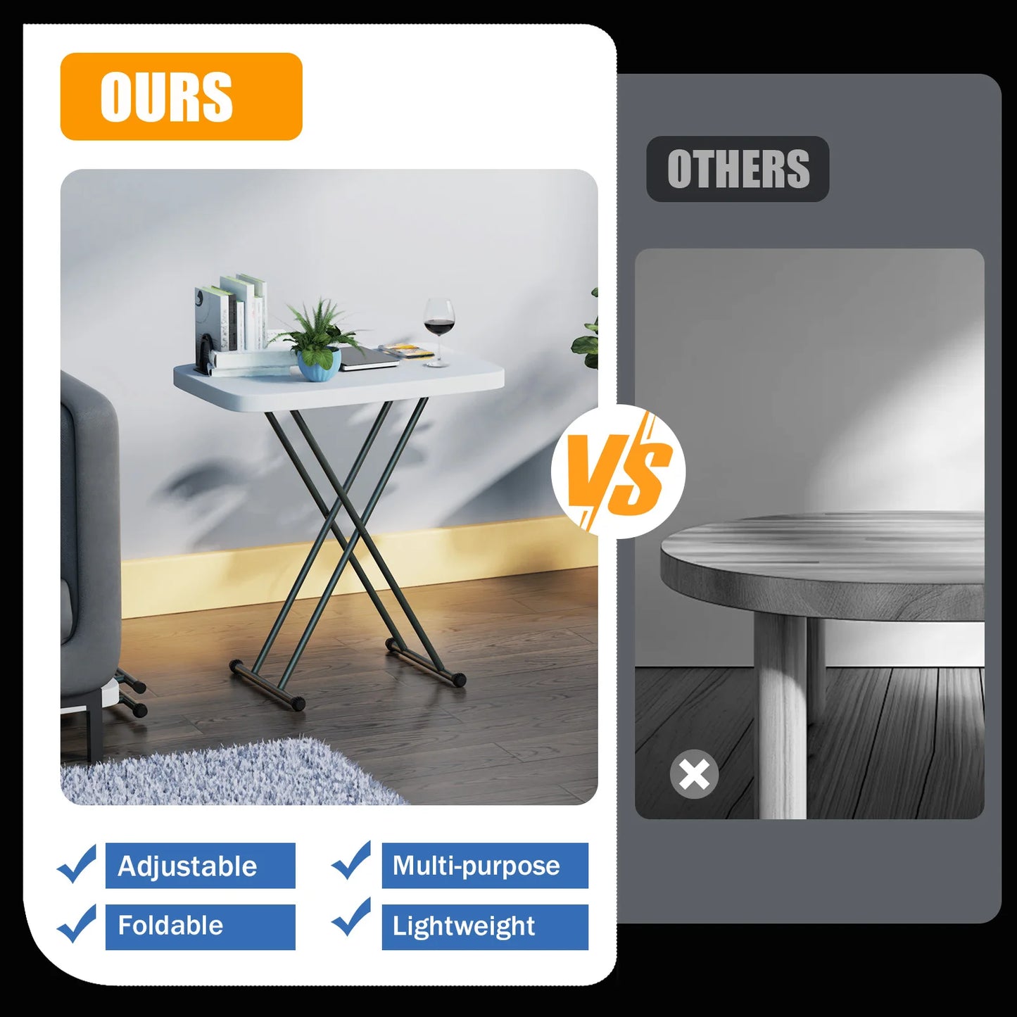 Adjustable Folding Table Portable Multi-height Folding Desk Camping Picnic Table Household Dining Table Steel Frame Table