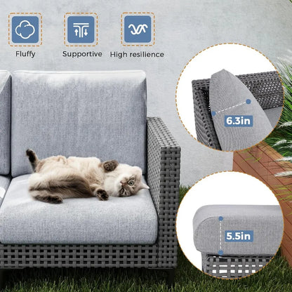 5 Pieces Outdoor Patio Conversation Set Rattan LShaped Corner Sofa Comfortable Thickening Cushions for Garden Balcony Weatherpr