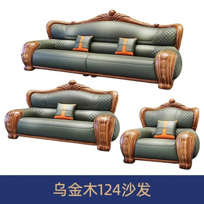 European-style villa, luxury ebony wood, leather art sofa