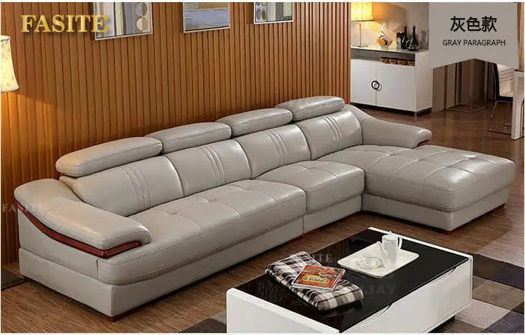 living room Sofa top grade cow genuine leather couch Nordic modern L shape corner muebles de sala cama puff asiento sala futon