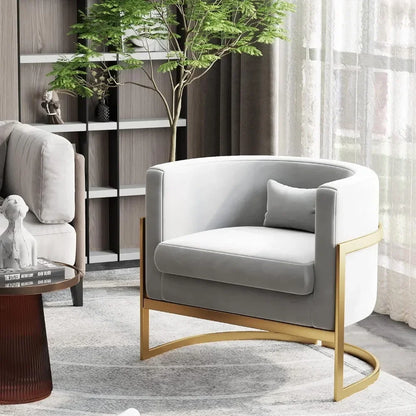 v Living Room Chair, Modern Gray Velvet Bucket Shaped Special Chair, Soft Padded Armchair, Bedroom Single Person Sofa