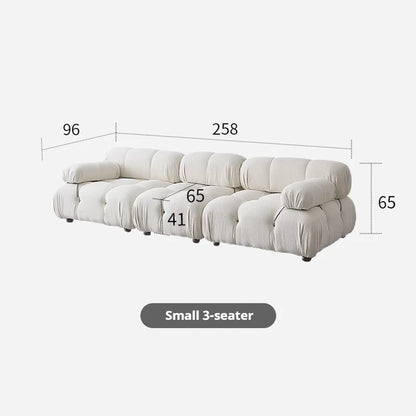 Cream Modular Sofa Set, Cat-Proof Teddy Fabric 3-Seater with Latex-Foam Fill, Imported Pine Frame, Nordic Retro Style