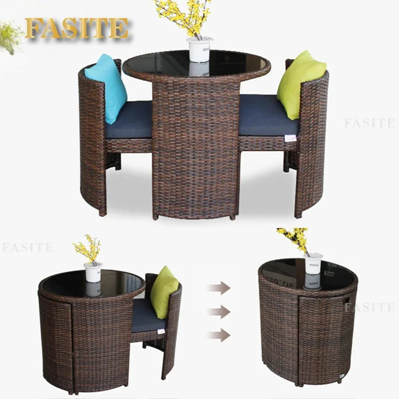 TieHo Garden Rattan Table Chair 3 Set Combination Outdoor Balcony Small Leisure Round Table