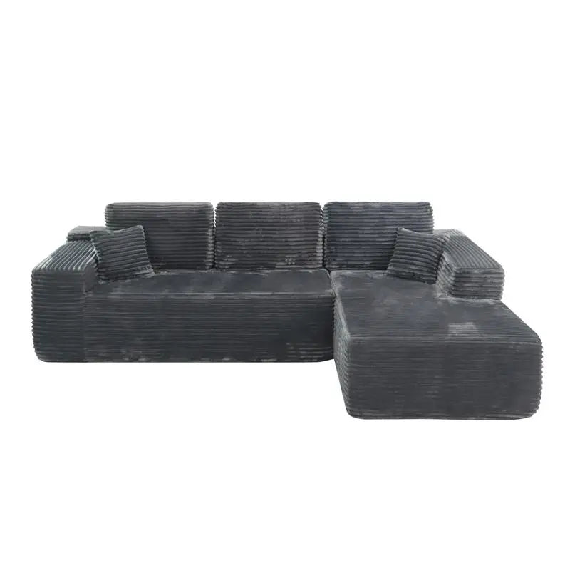 L-Shaped Modular Cloud Sectional Sofa with Deep Seat, Upholstered in Plush Corduroy Fabric, No Assembly Needed, Grey for Living