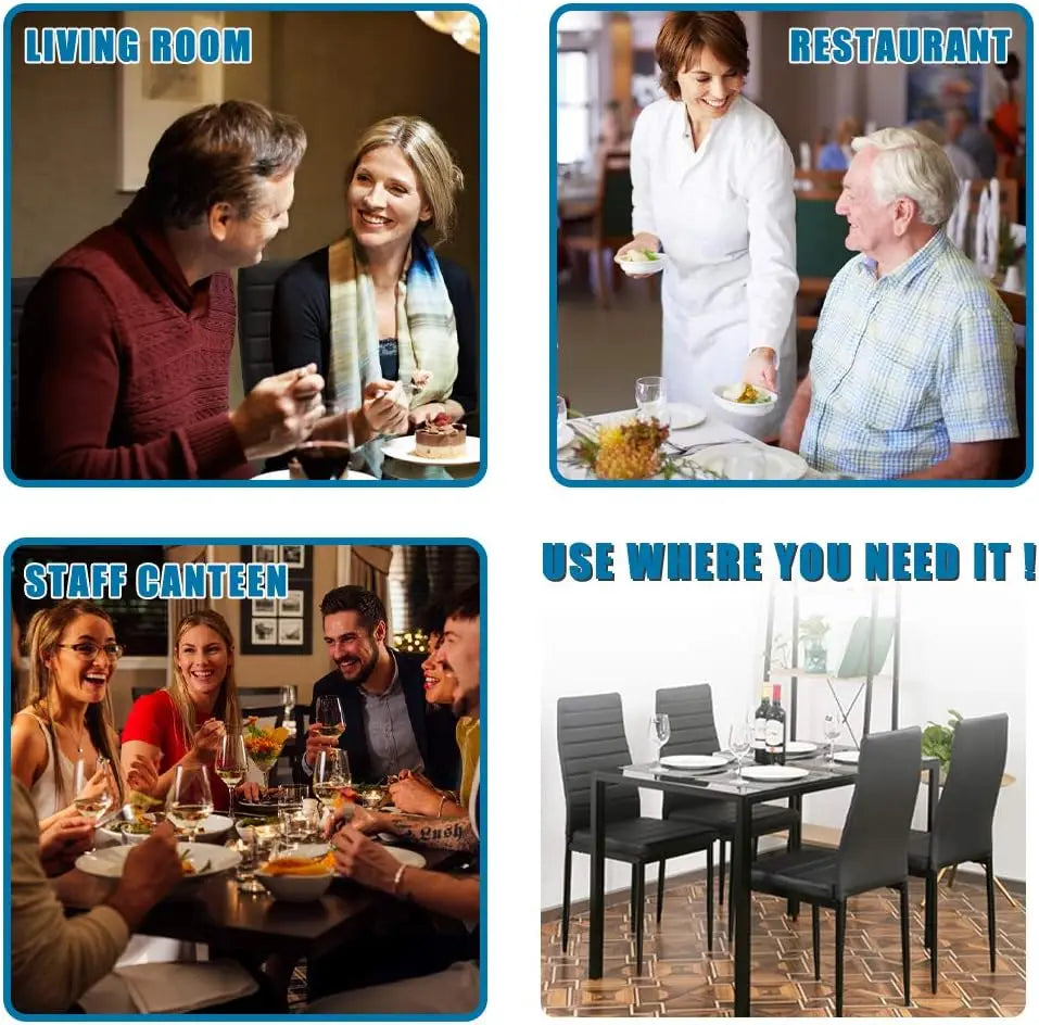 5-Piece Dining Table Set, Space-Saving Design , Faux Leather Cushions ,Modern Rectangular Table, Black, for Dining Room