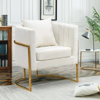 Velvet Modern Accent Chair, Upholstered Barrel Armchair Mid Century with Pillow for Living Room, Comfy Single, Customized