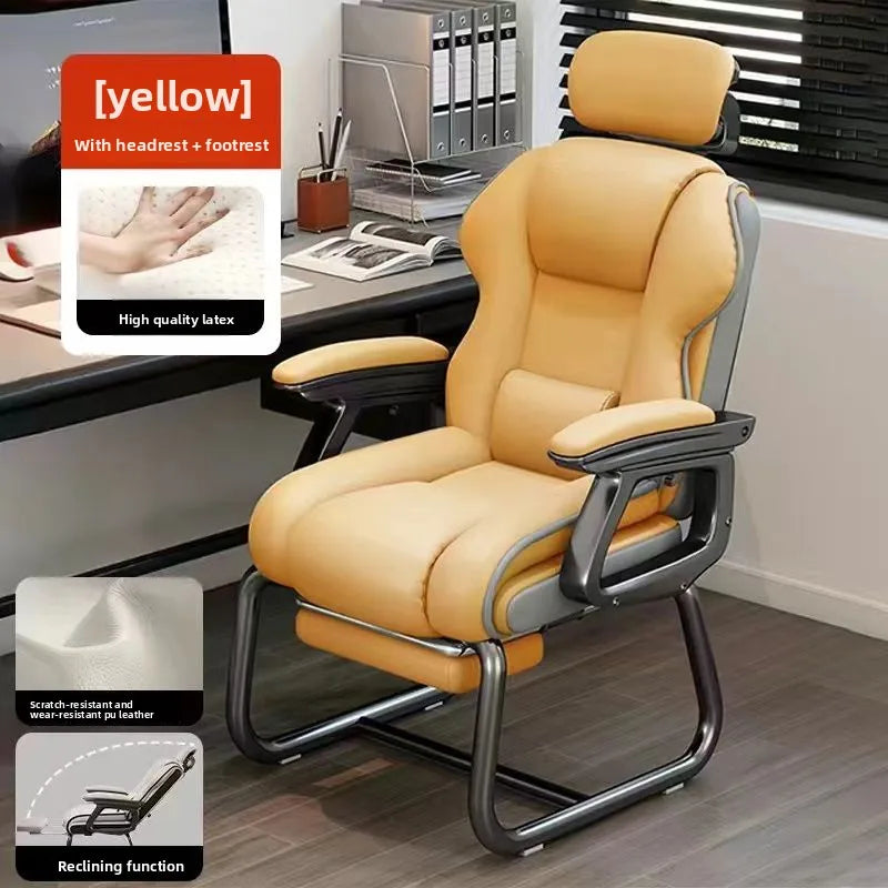 Ergonomic Office Chair with Adjustable Headrest, Latex Seat, Reclining Function & Linked Armrests, Bow Tie Base