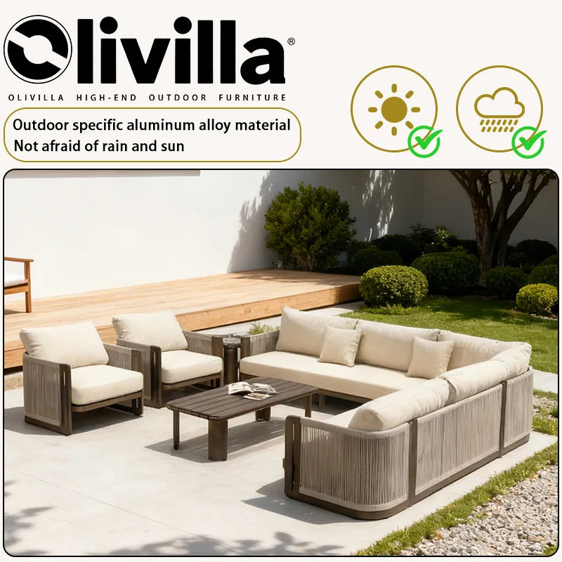 Villa Garden Rope Weaving Aluminum Alloy Sofa Hotel Sunroom Outdoor Leisure Furniture Courtyard Garden Waterproof Outdoor Sofa